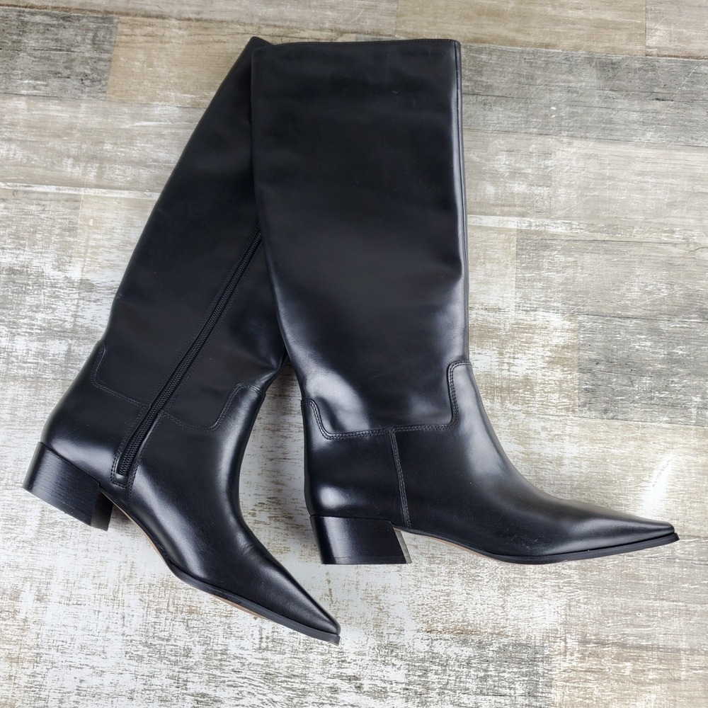 Vince Camuto Pavla Womens Knee High Boots Sz 8 M Black Side Zip Square Toe